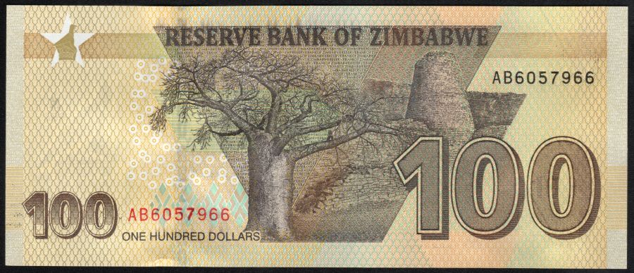 100 dólares de Zimbabue 2020