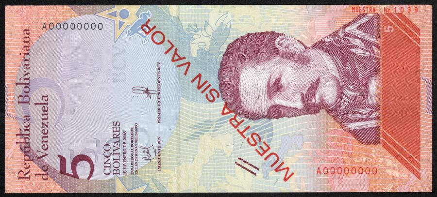 Muestra sin valor 5 bolívares 2018
