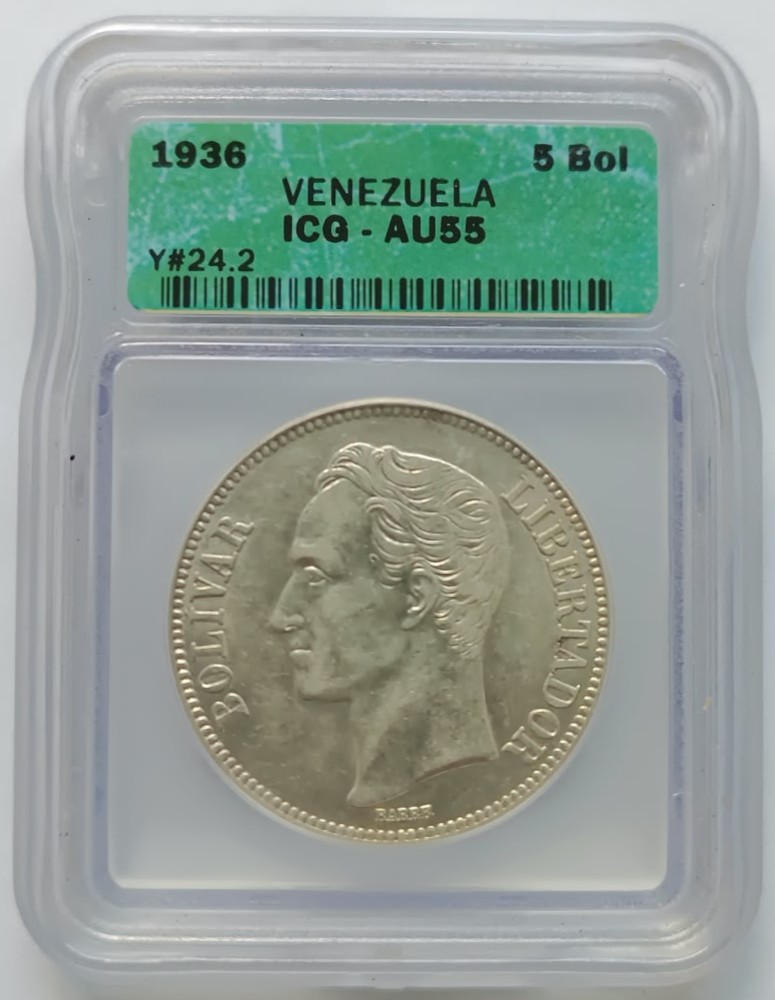 5 Bolívares Venezuela Plata Ley 0,900