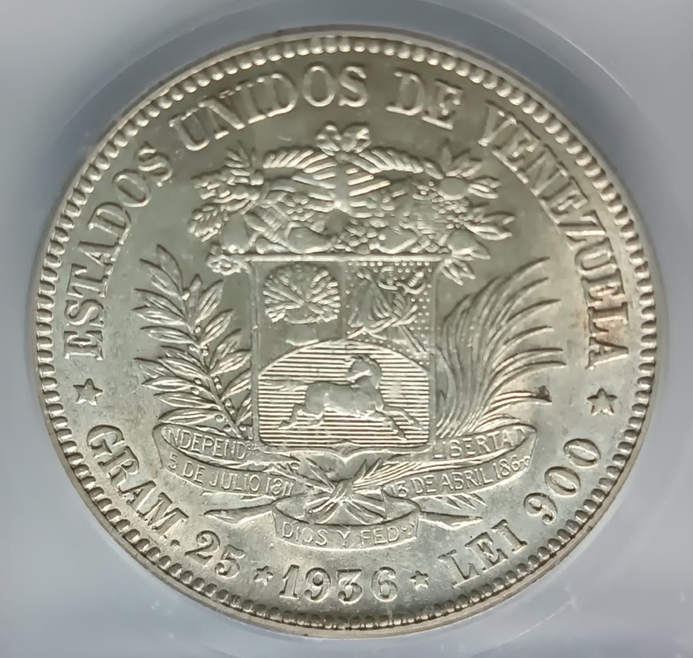 5 Bolívares Venezuela Plata Ley 0,900