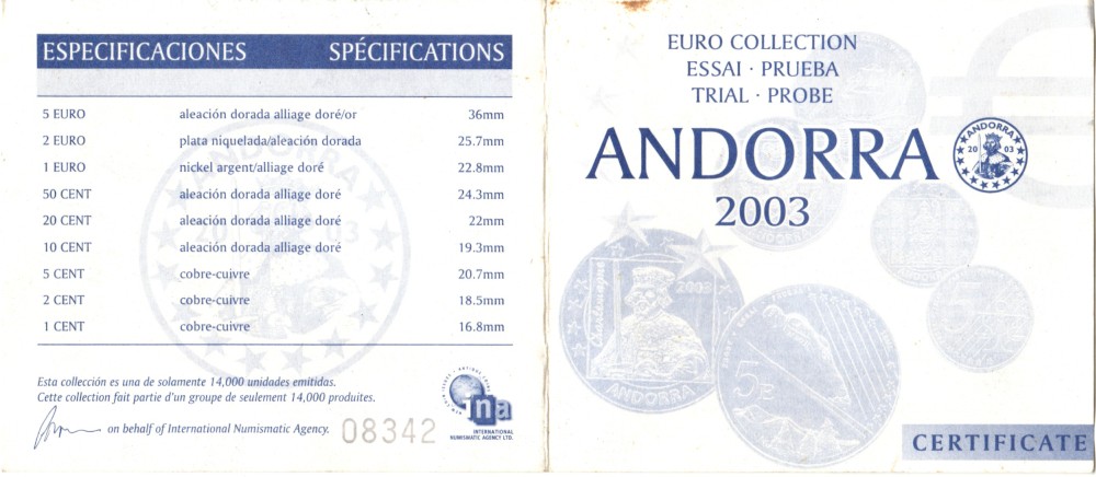 Juego de prueba ANDORRA de 9 monedas