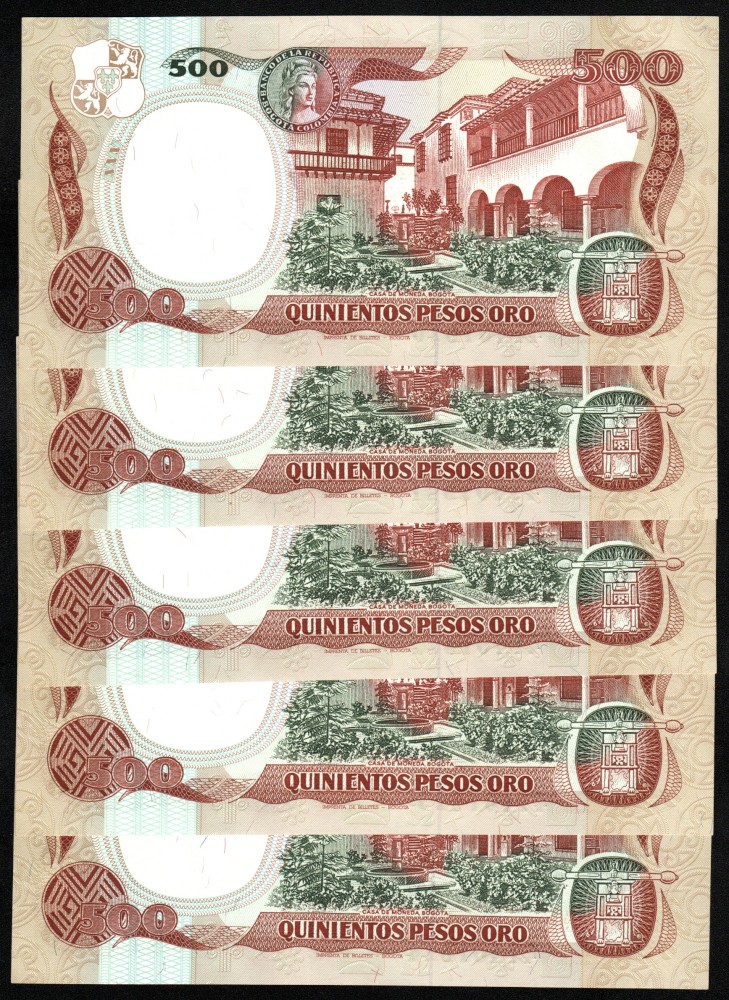 Lote 5 billetes 500 pesos consecutivos 1987