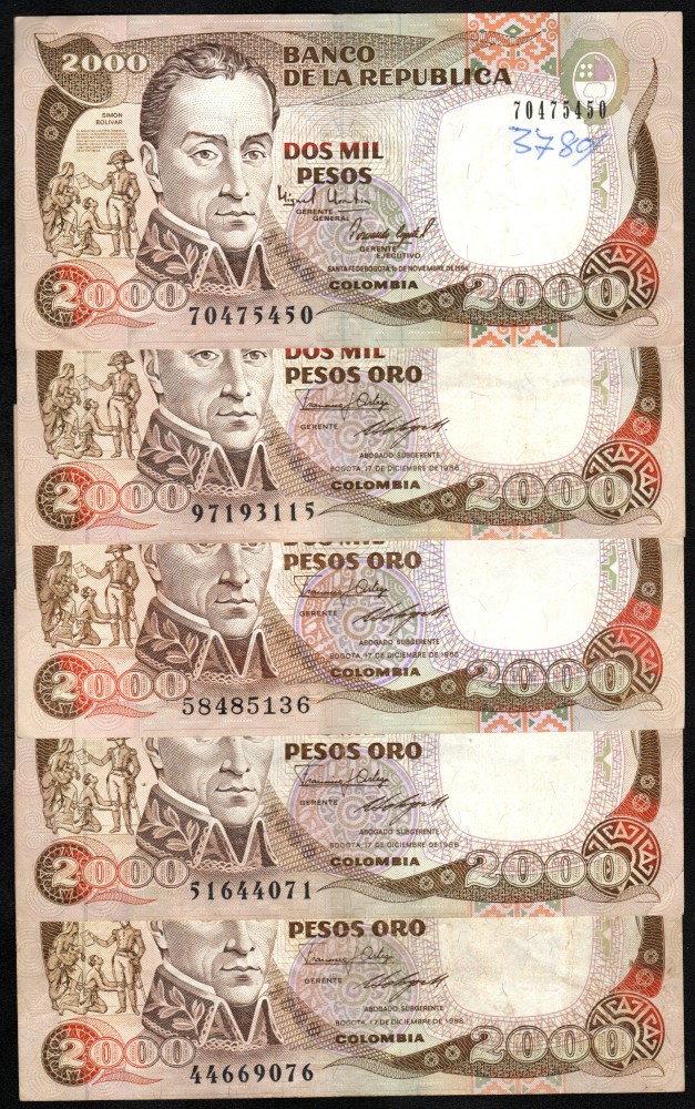 Lote 5 billetes 2000 pesos varias fechas