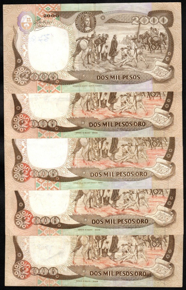 Lote 5 billetes 2000 pesos varias fechas