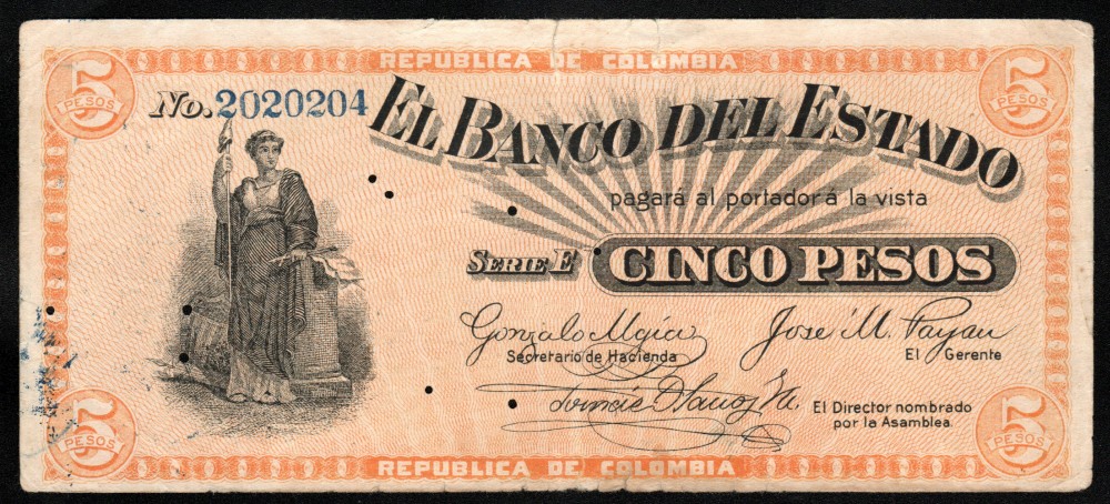 5 pesos Banco del Estado Octubre 1 de 1900