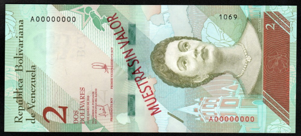 2 Bolivares Muestra sin Valor 2018