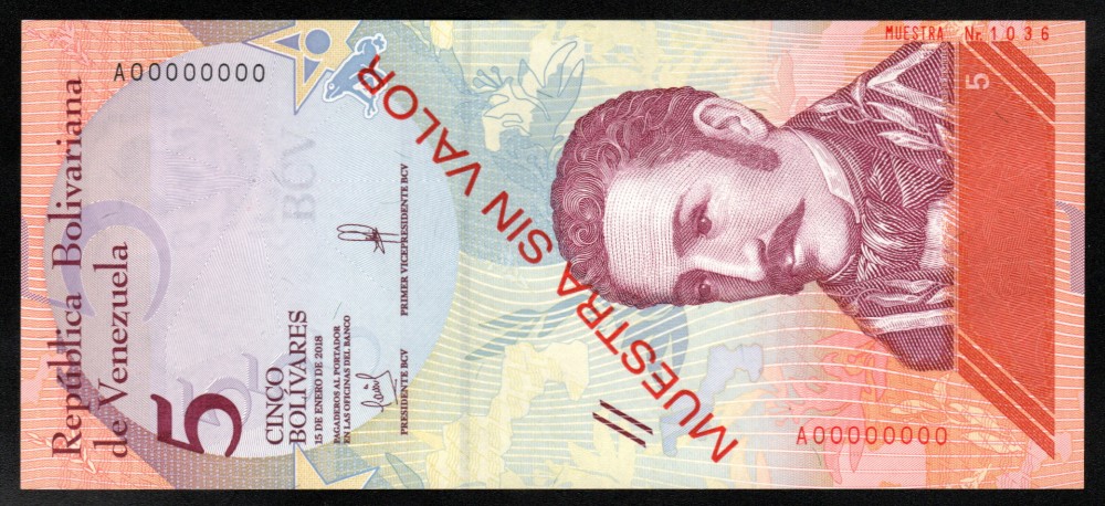 5 Bolivares Muestra sin Valor 2018