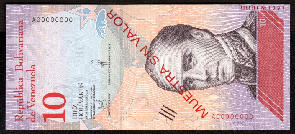 10 Bolivares Muestra sin Valor 2018