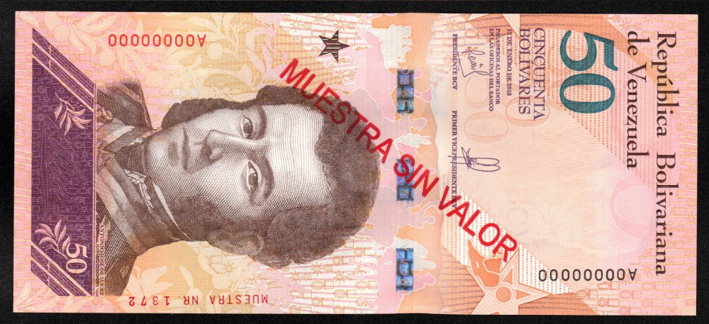 50 Bolivares Muestra sin Valor 2018