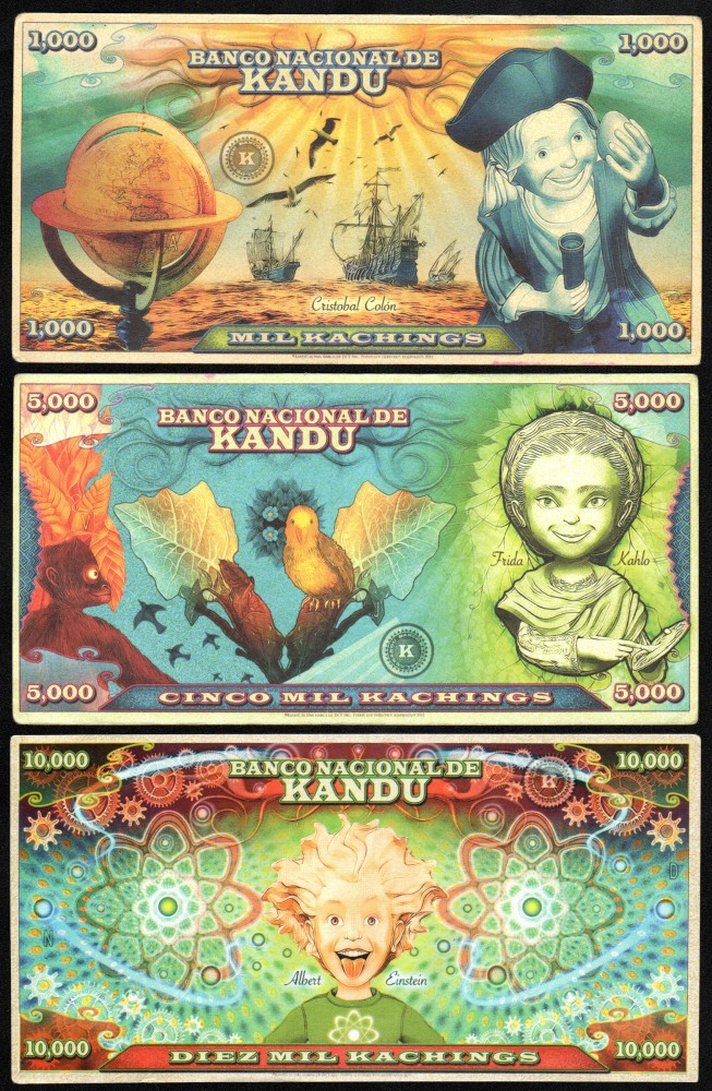 Set 3 billetes fantasía banco Kandu