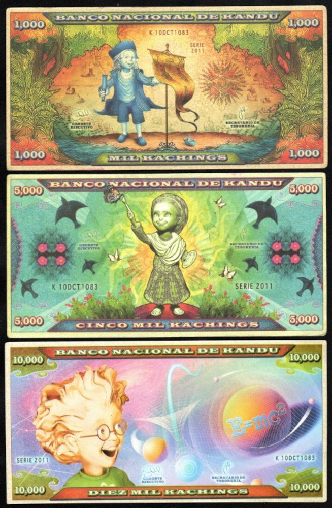 Set 3 billetes fantasía banco Kandu