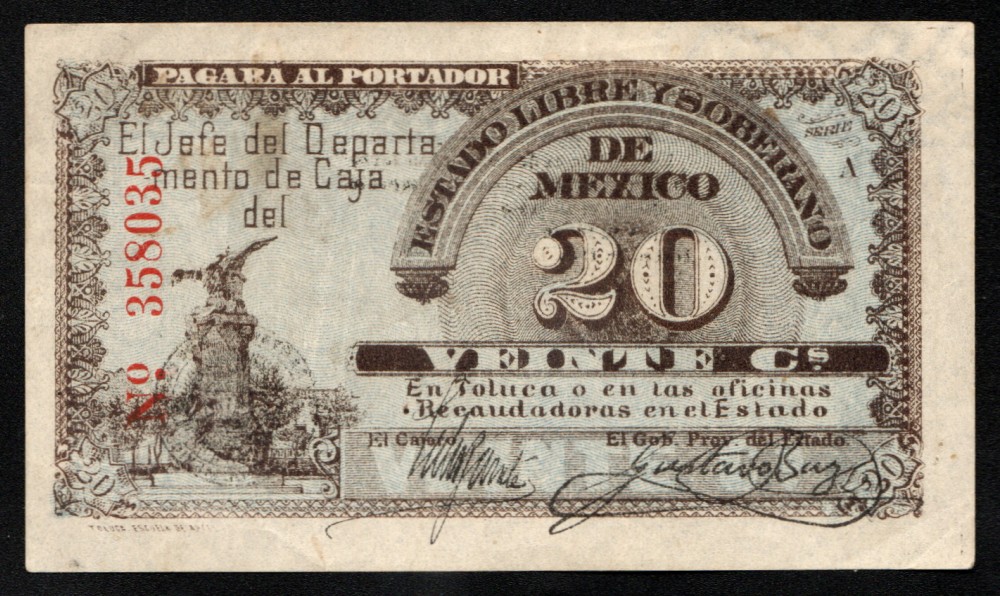 20 pesos Estado Libre y soberano México 1915