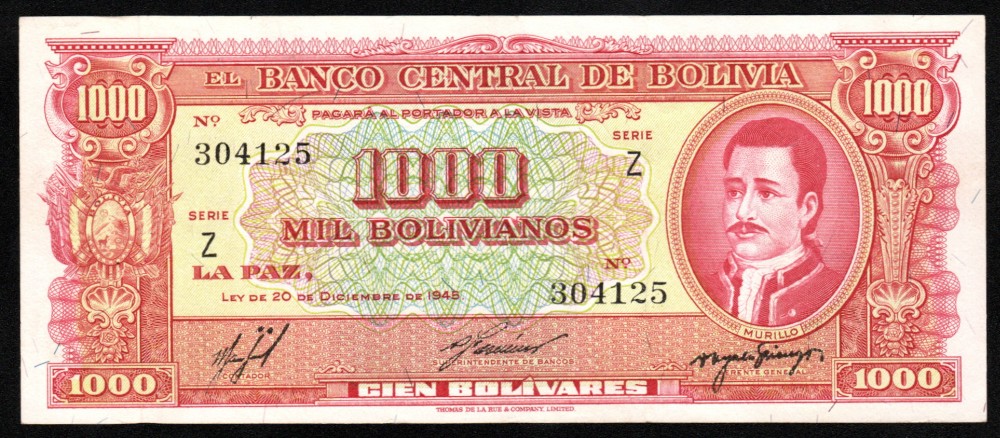 Bolivia 1000 Bolivianos (Z) 1945